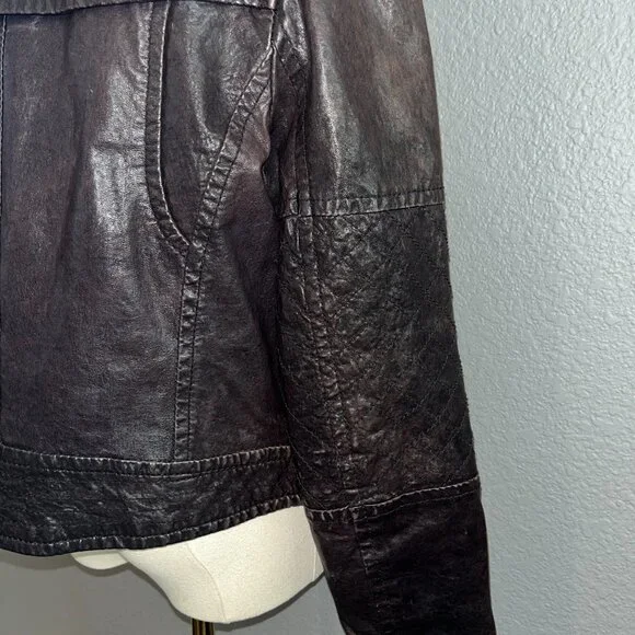Y - INN GENUINE LEATHER CHOCOLATE BROWN LEATHER MOTO JACKET - STUDDED - EU 48 - Picture 10 of 14